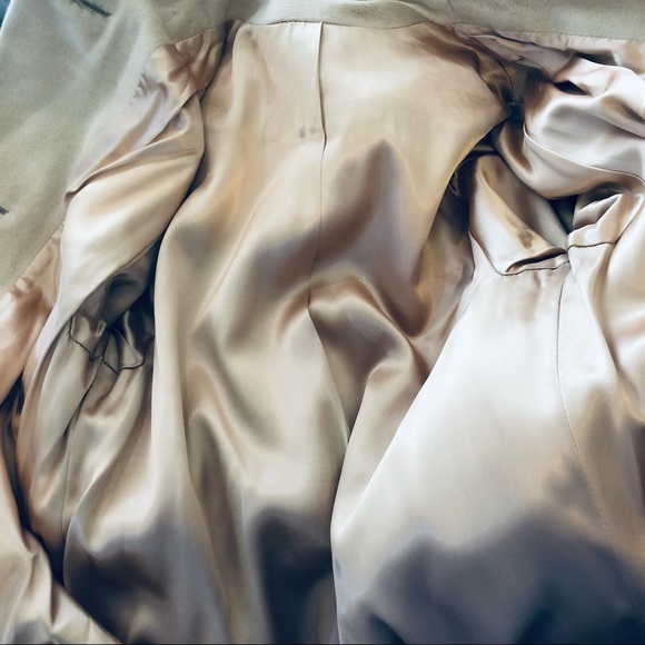 Vintage Cashmere Mink Fur Collar Pockets Coat Jacket Beige Size Large - Picture 10 of 16